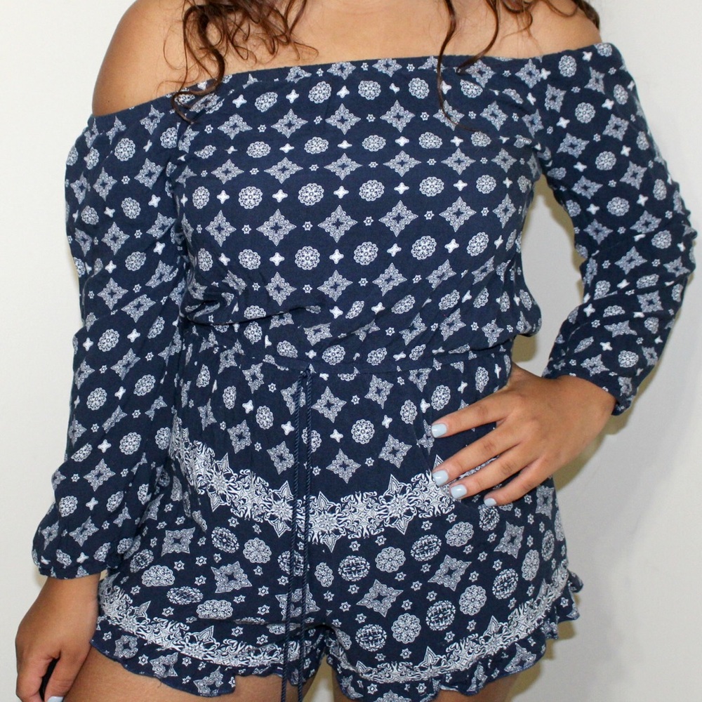 Blue multi textured romper